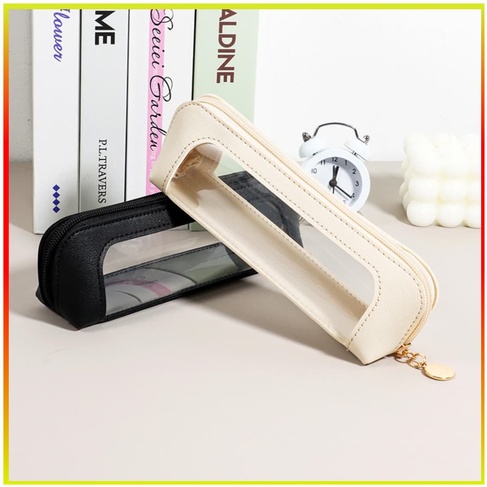 Estojo De Papelaria Triangular Transparente Em PVC Com Janelas Para Estudantes De Grande Capacidade