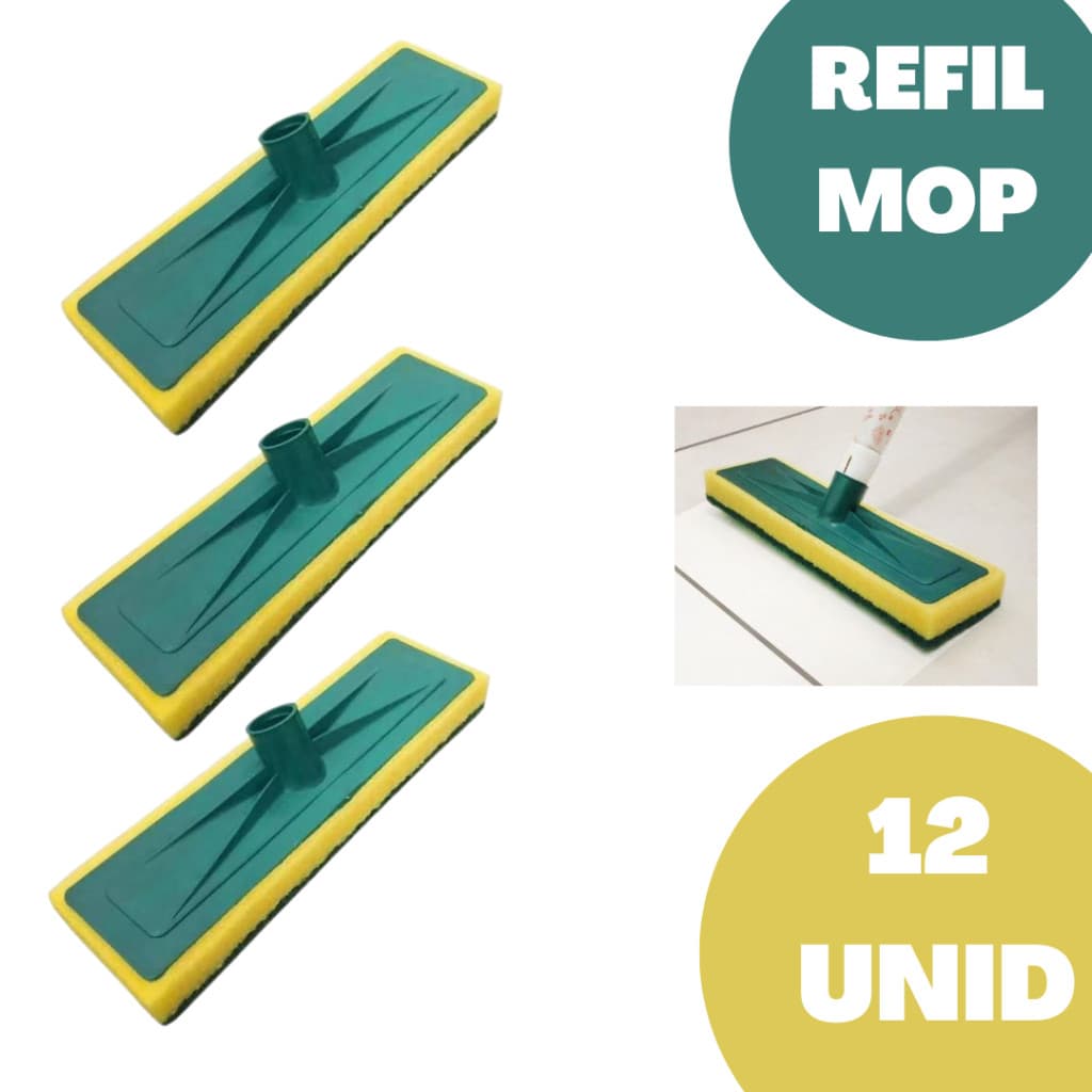 12 Rodos Esfregão Mop Abrasivo Esponja Lava Piso E Limpa Azulejo *SEM CABO*