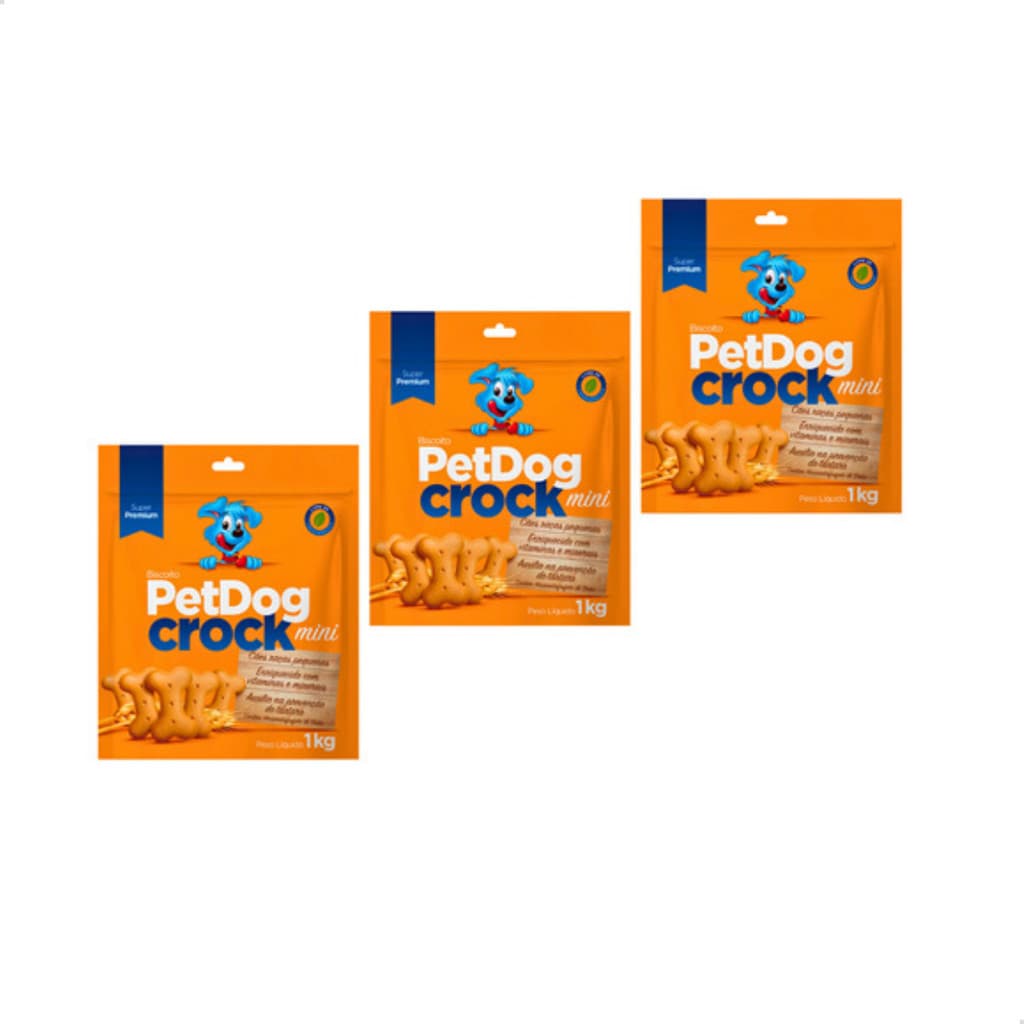 Biscoito Petdog Crock Mini P/ Cachorro Kit 3 Uni 1kg