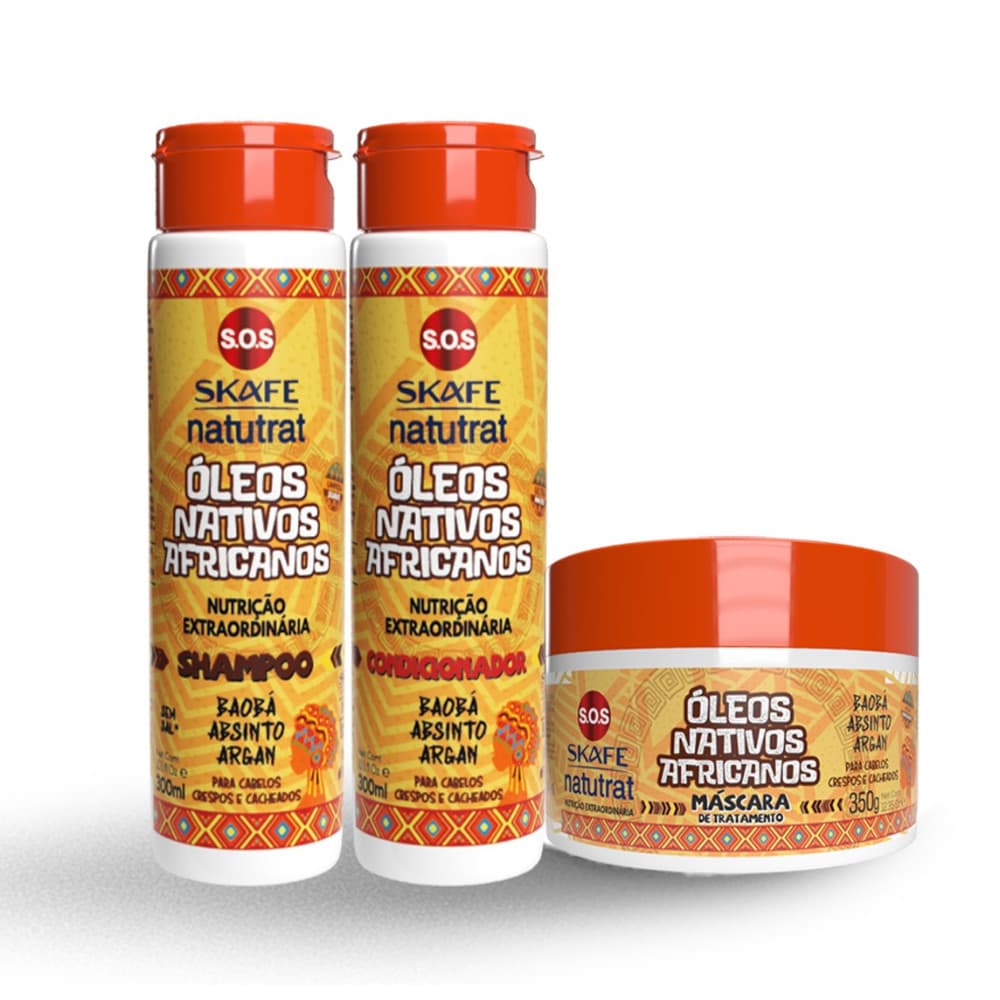 Kit Óleos Nativos Africanos - Shampoo 300ml + Condicionador 300ml + Máscara350g