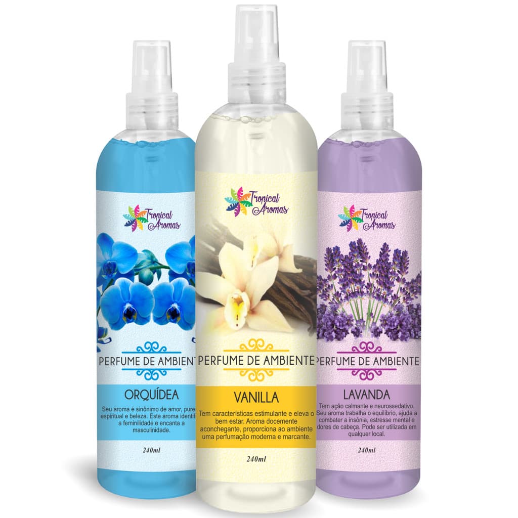 Kit Perfume de Ambiente Orquídea Lavanda Vanilla 240ml Tropical Aromas