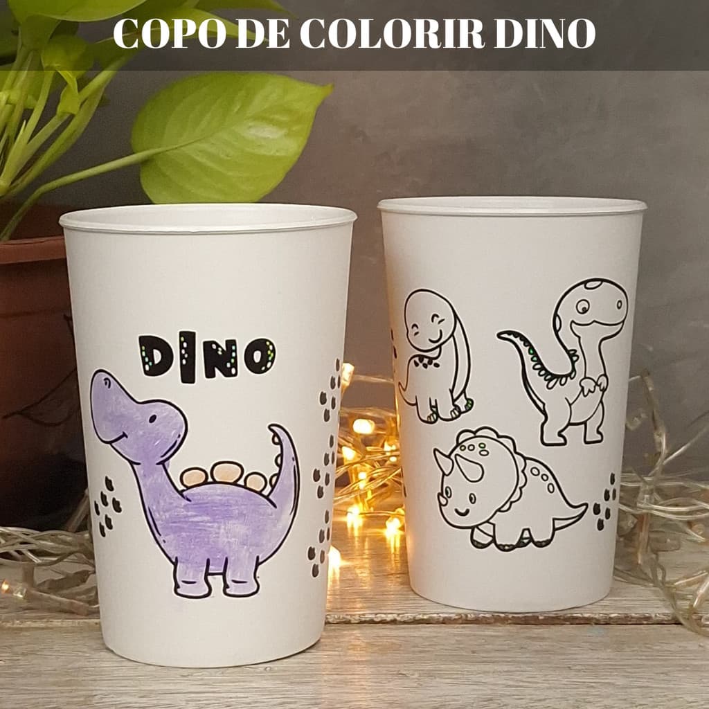 Copo Para Colorir Dinossauro Lembrancinha Festa Infantil Lembrancinha de Aniversário Dinossauros.