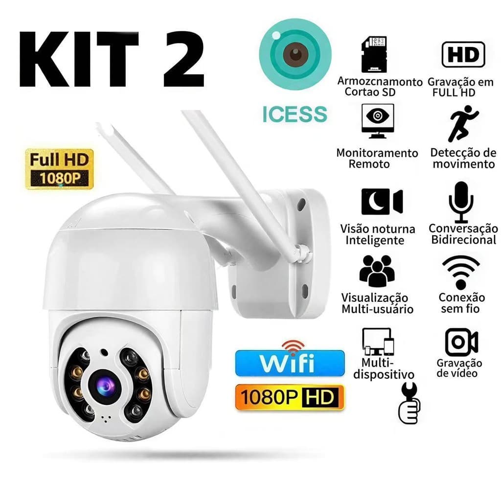 Câmera Segurança Wifi Smart IP ICSEE A8 Áudio Infravermelho Sem Fio Casa