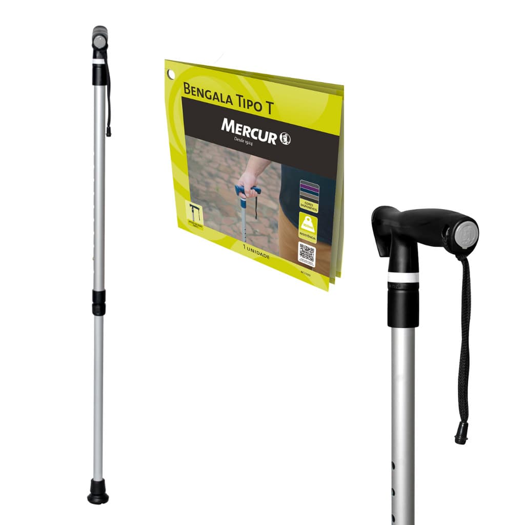 Bengala Para Idoso Tipo T Bastão De Alumínio Mercur 100kg Regulável Firme Segura