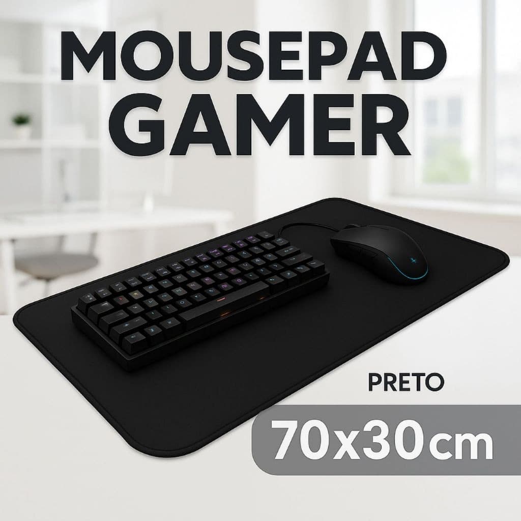 Mousepad Gamer Grande 70x30 Profissional Antiderrapante com Costura Reforçada para Teclado e Mouse