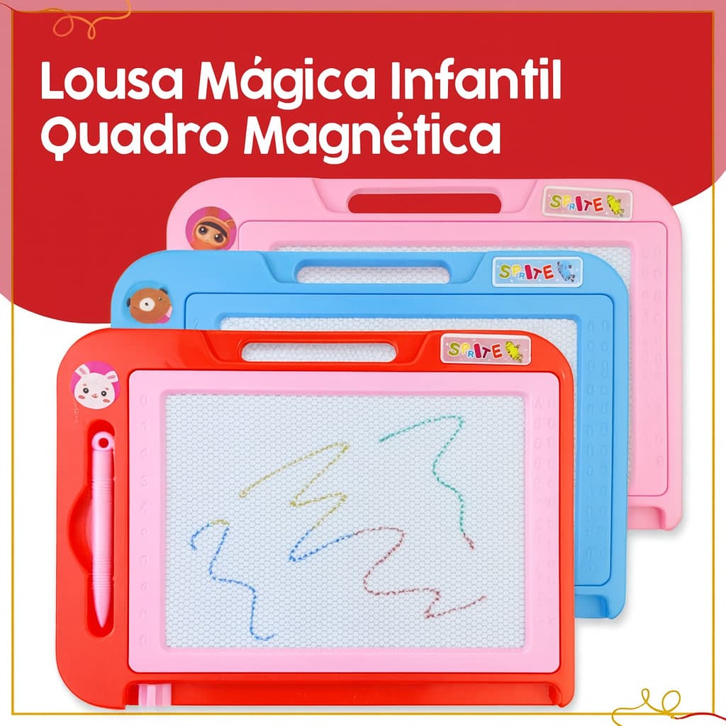 Lousa Mágica Infantil Quadro Magnética com Caneta e Apagador Brinquedo Educacional Desenha Apaga
