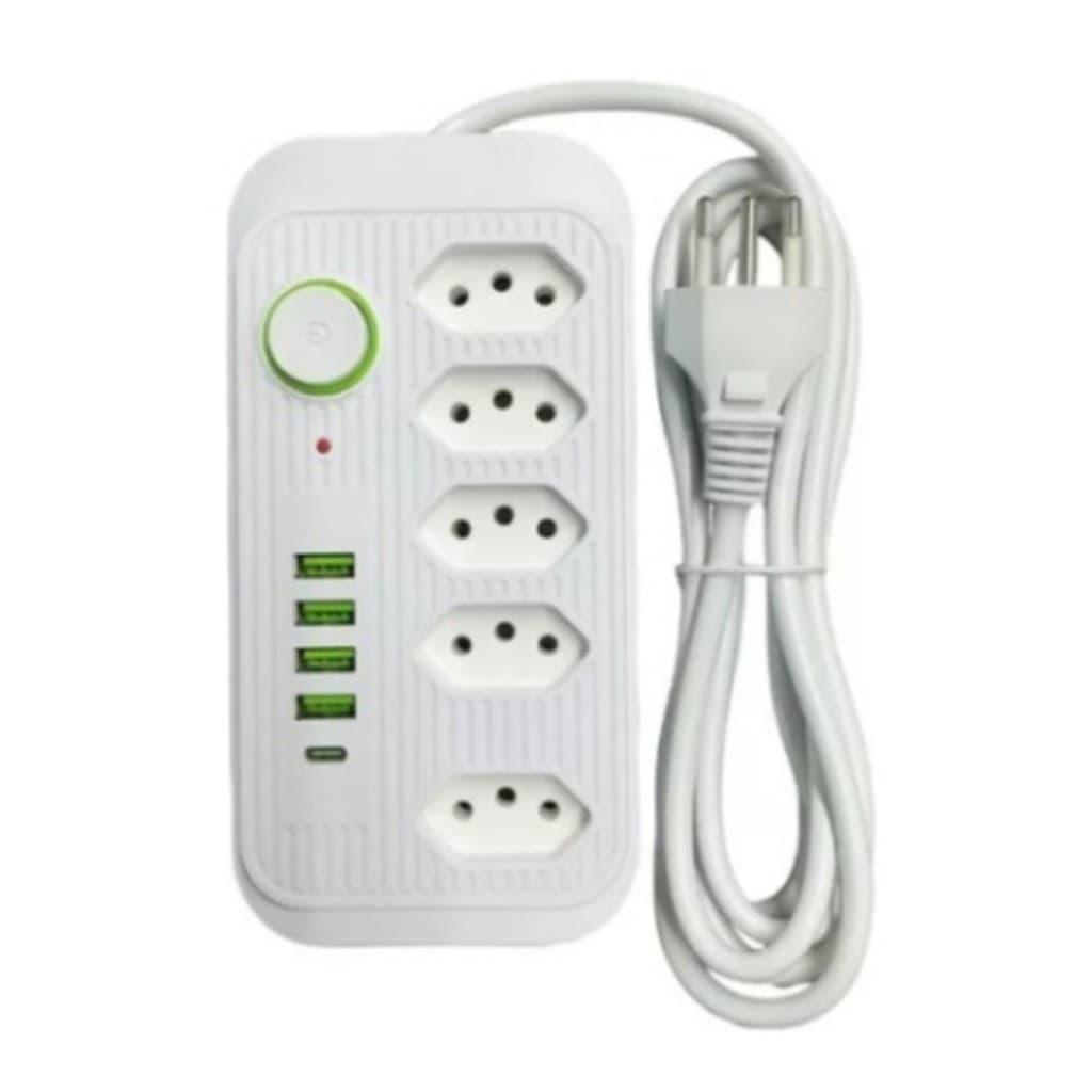 Extensão Filtro De Linha Segurança 5 Tomadas 4 Usb E Usb C Envio Imediato