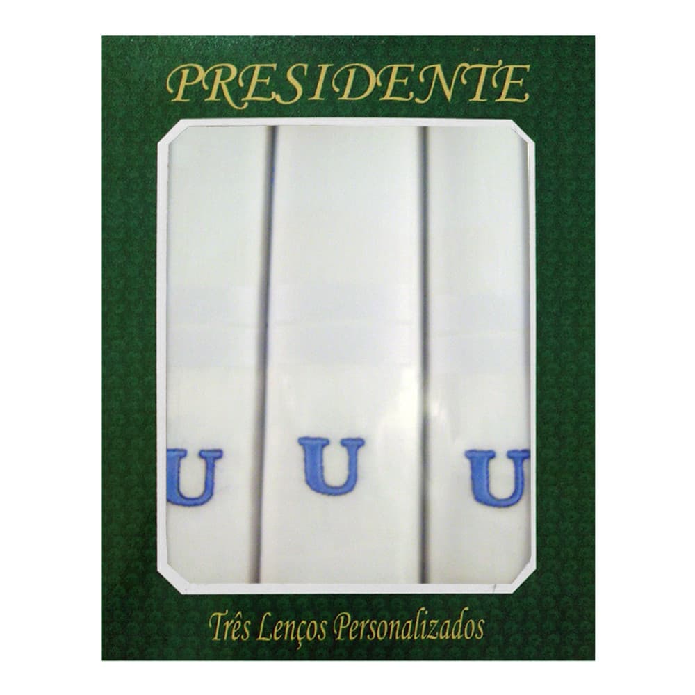 Caixa Lenço Masculino Iniciais Bordadas - Letra U