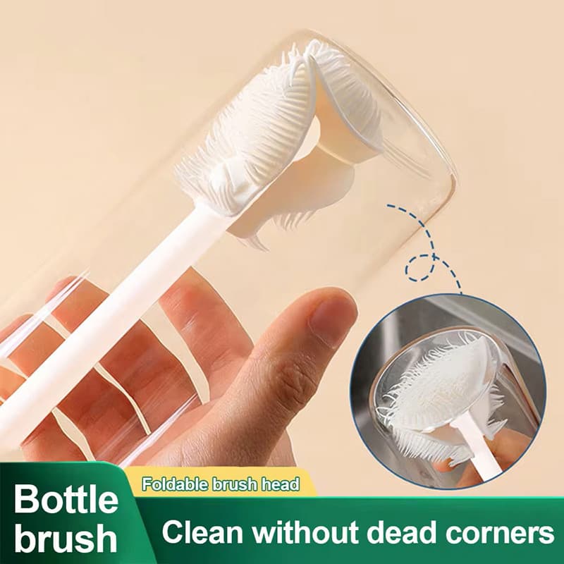 360 ° Escova De Limpeza Com Cabo Longo , Cabeça De Dobrável , De Cerdas De Silicone , Limpador De Garrafa De Leite De Vidro , Ferramenta De Cozinha