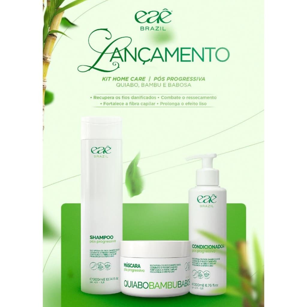 Kit Home Care Quiabo, Bambu & Babosa Pós Progressiva Eae Brasil Tratamento Capilar