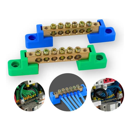 Kit Barramento 1 Neutro E 1 Terra 6 Furos Fix. Parafuso