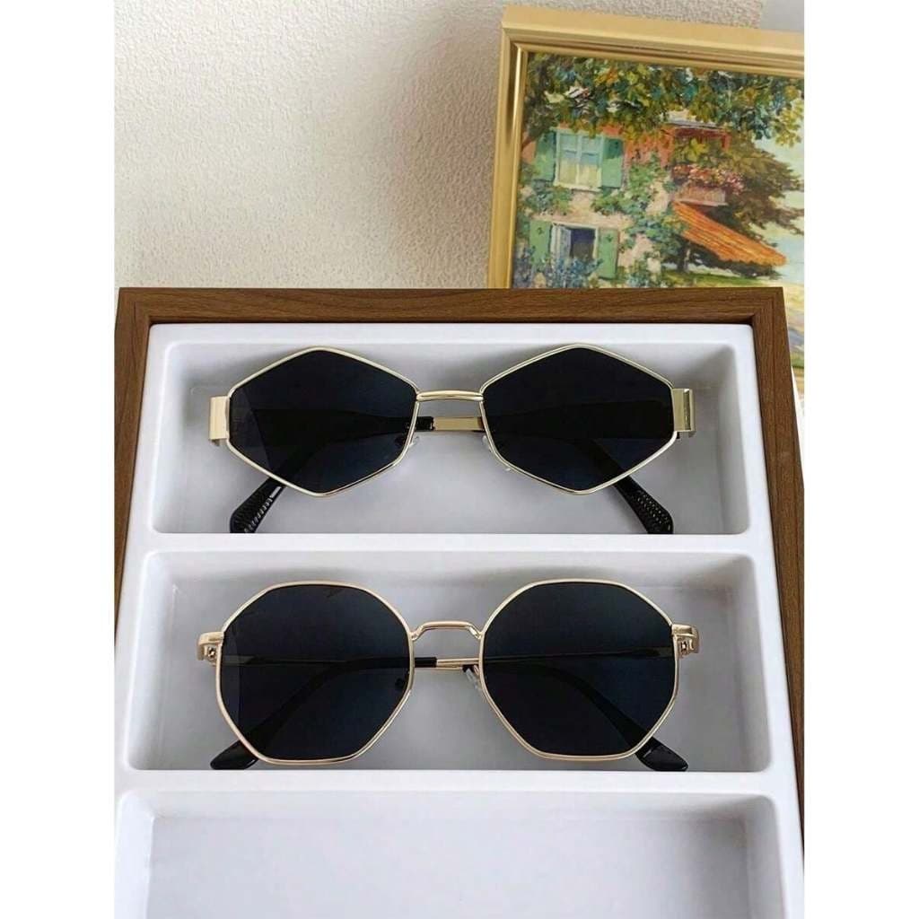 2 peças Óculos de Sol Feminina Moda com Armação Metálica Oval e hexagonal Y2K Óculos Estilo vintage dia a dia Férias