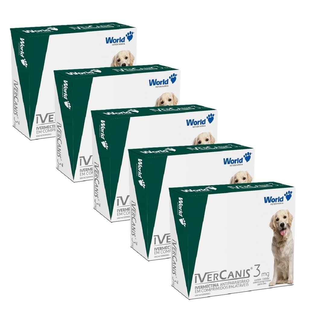 Kit 5 IverCanis 3mg para Cães de 15Kg - Blíster 4 Comprimidos