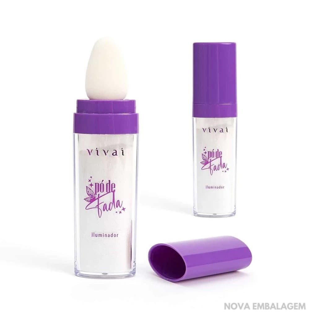 Iluminador Pó de Fada Solto Aplicador Esponja Para Rosto e Corpo Maquiagem Vivai  Ou Febella