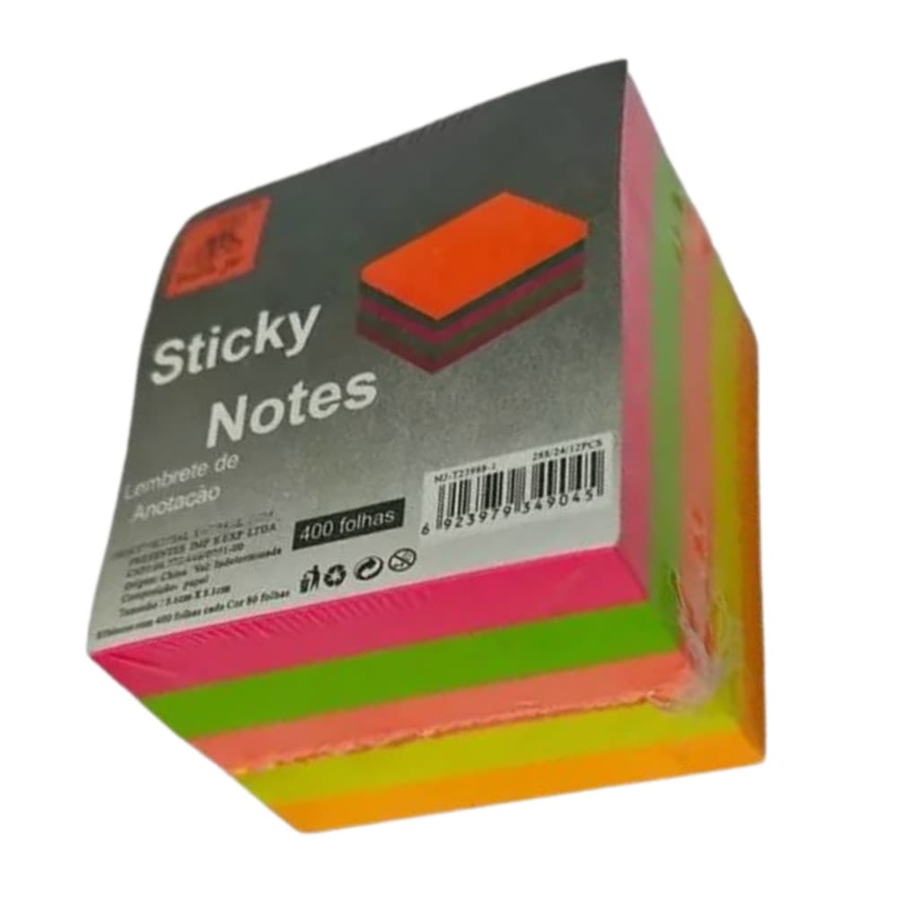 Bloco de Notas Adesivo Colorido 400 Folhas 5x5 cm Neon Post-it Estudo Escritório