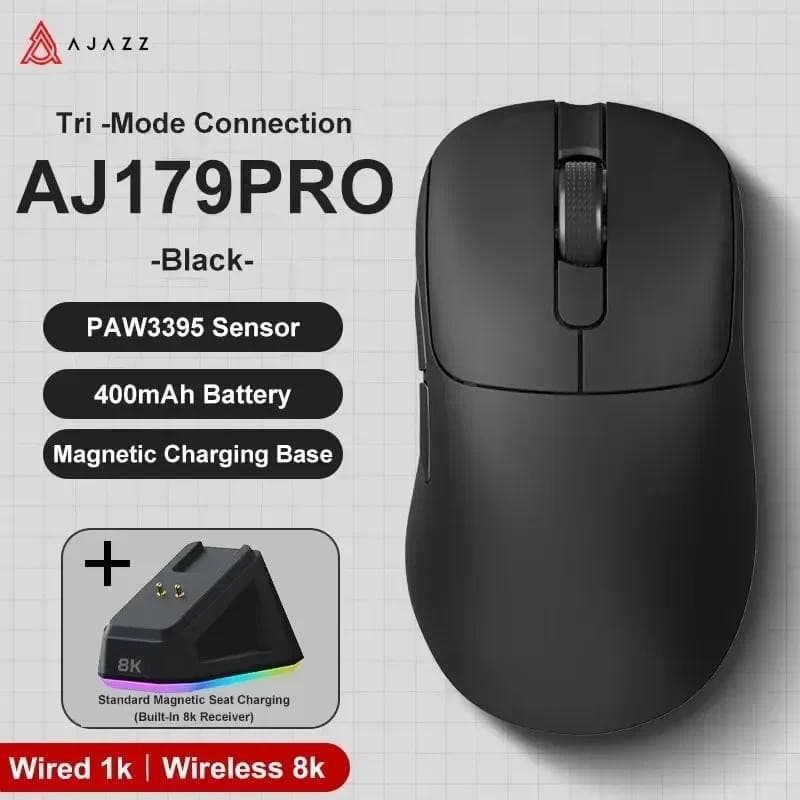 AJAZZ AJ179 PRO 8Khz Mouse Bluetooth Sem Fio PAW3395 Com Doca De Carregamento RGB 26kDPI Para Jogos Leve De Baixa Latênc