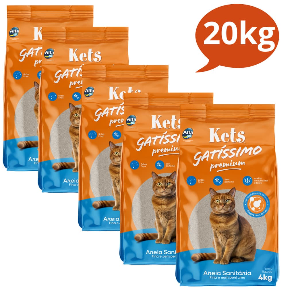 Kit 5 Areia Fina Sanitária Kets Gatissimo Higiênica Granulado Para Gatos Premium 20kg