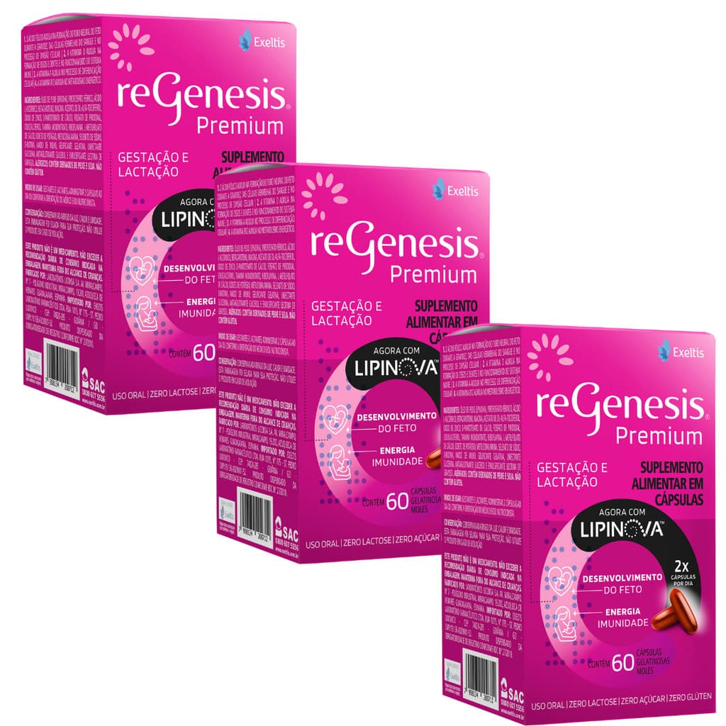Kit 3 Regenesis Premium 60 Capsulas Vitamina Para Gestantes Liponova