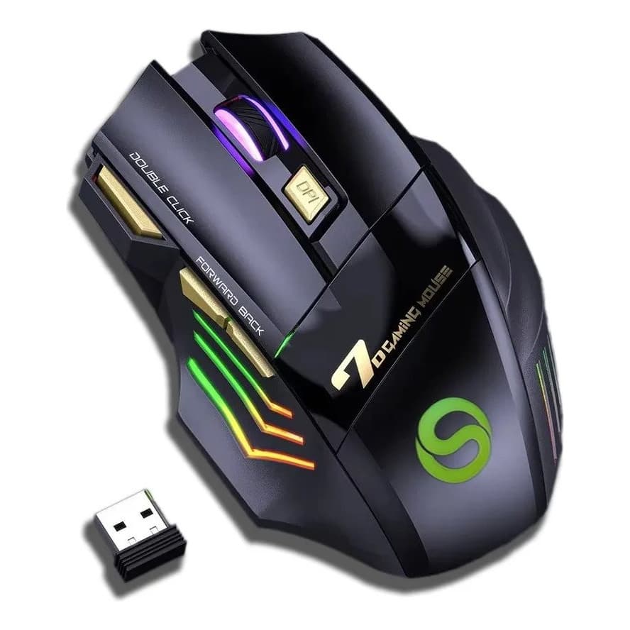Mouse Gamer Sem Fio Recarregável 3200dpi Conexão USB sem fio  Rgb