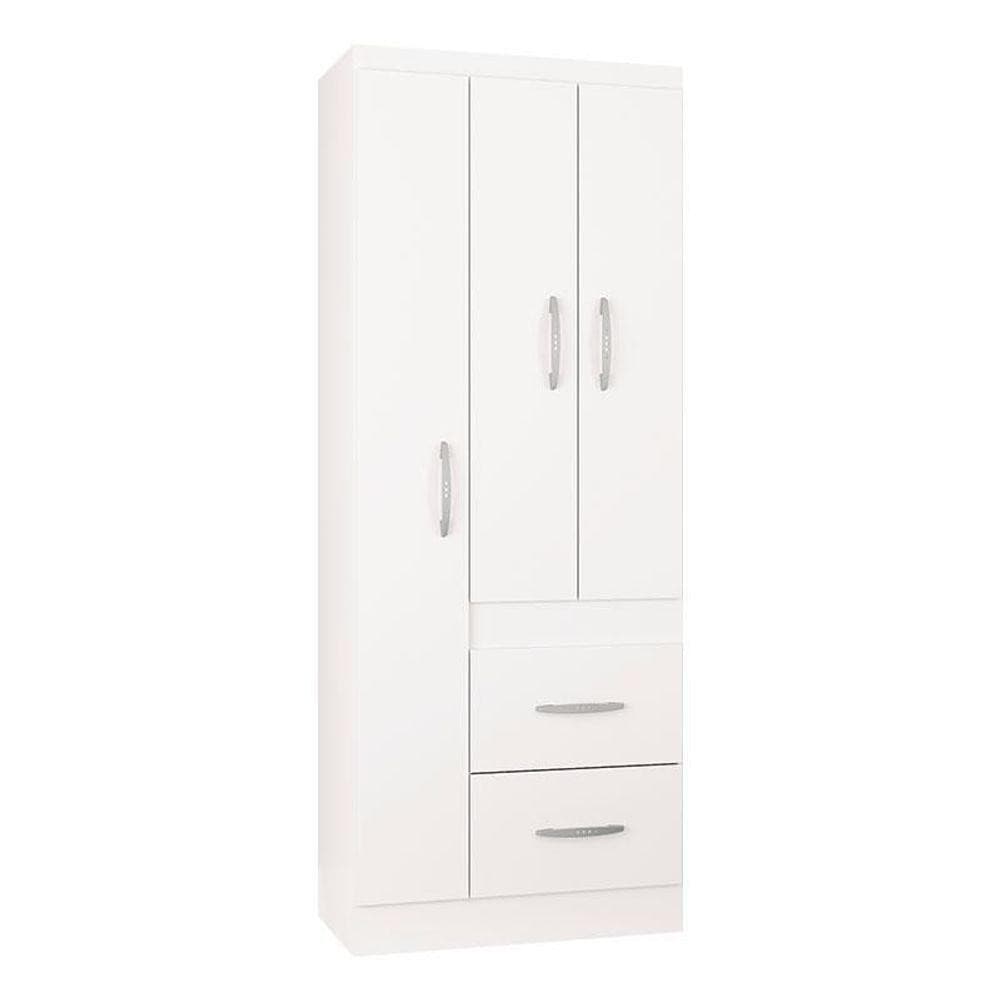 Guarda Roupa Solteiro Milão 3 Portas Branco Brilho – Poquema