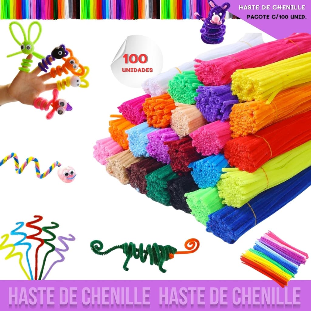 100 Haste de Chenille Limpador de Cachimbo Fios Artesanato 30cm