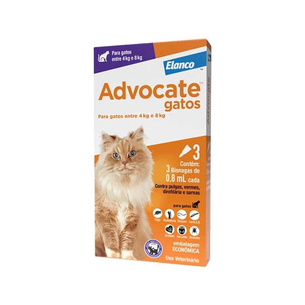 Combo Advocate Gatos 0,8ml 4 À 8kg - 3 Pipetas
