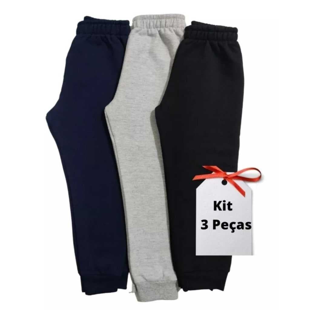 Kit 3 un. Calça Moletom Infantil Apeluciada Com Punho Tamanho Masculino Infantil 1 ao 14
