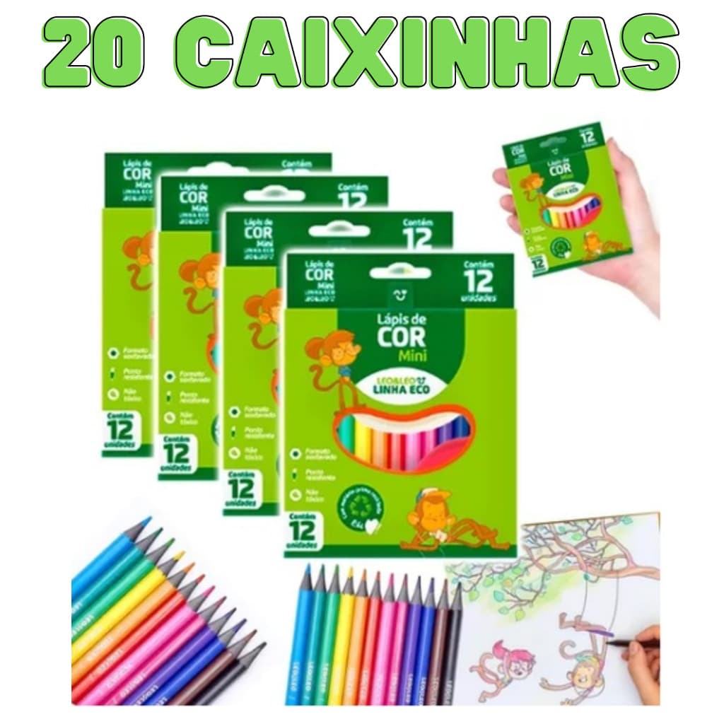 Kit 20 Cx Mini Lápis De Cor 12 Cores Leo&leo
