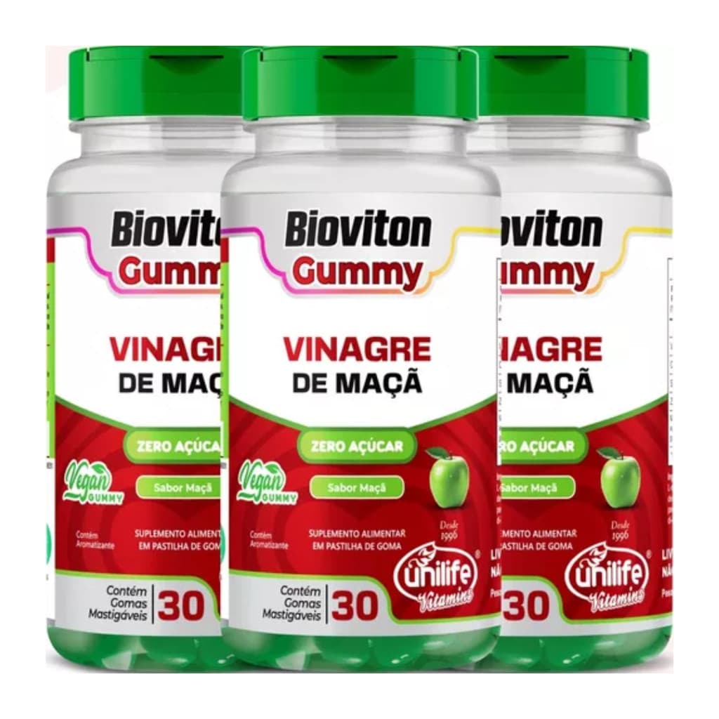 Kit 3 Gummy Vinagre De Maçã 30 Gomas - Unilife