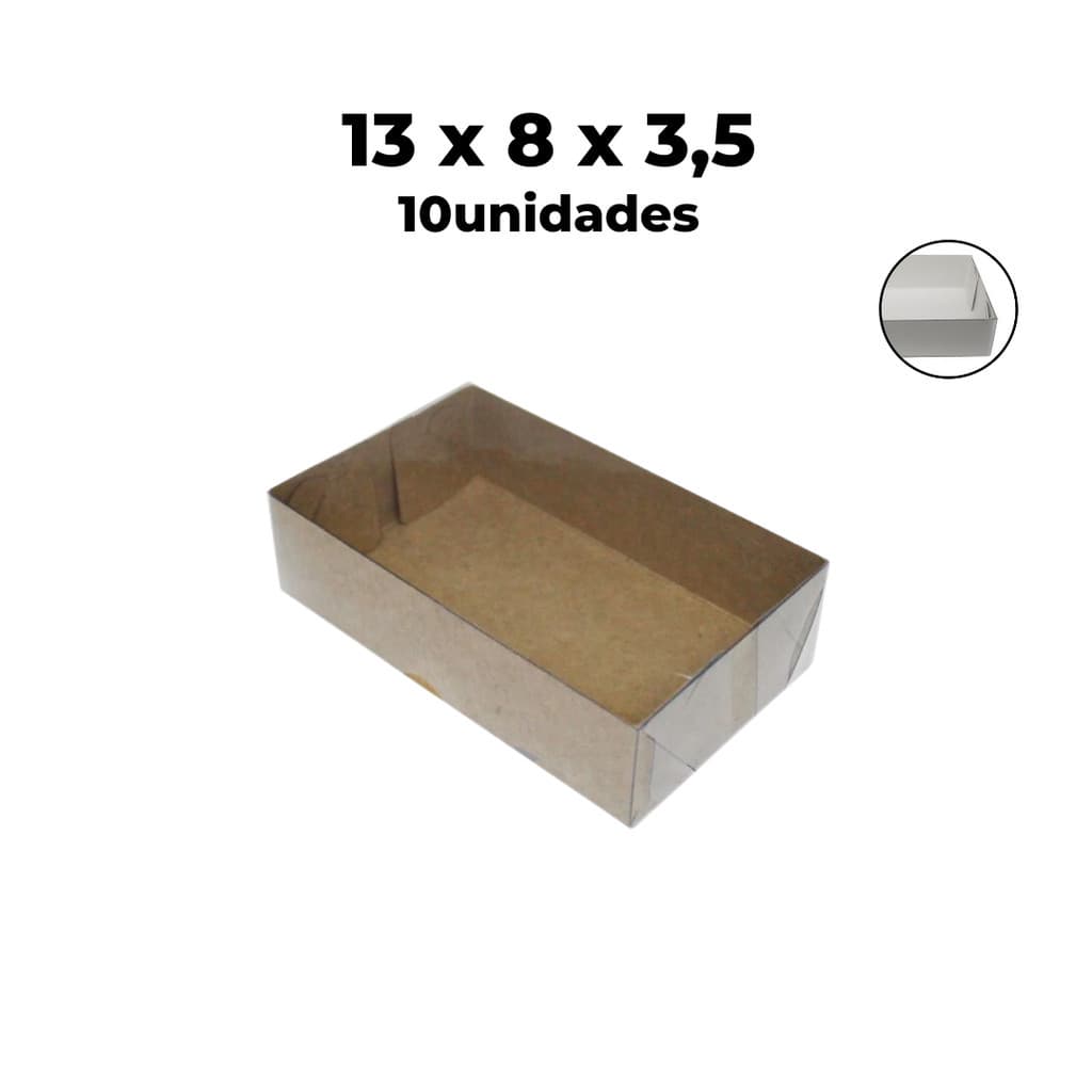 Caixa com Visor - Tampa PVC/Acetato Transparente retangular N.02 13X8X3.5 com 10 unidades - 8 Doces - 2 Sabonete
