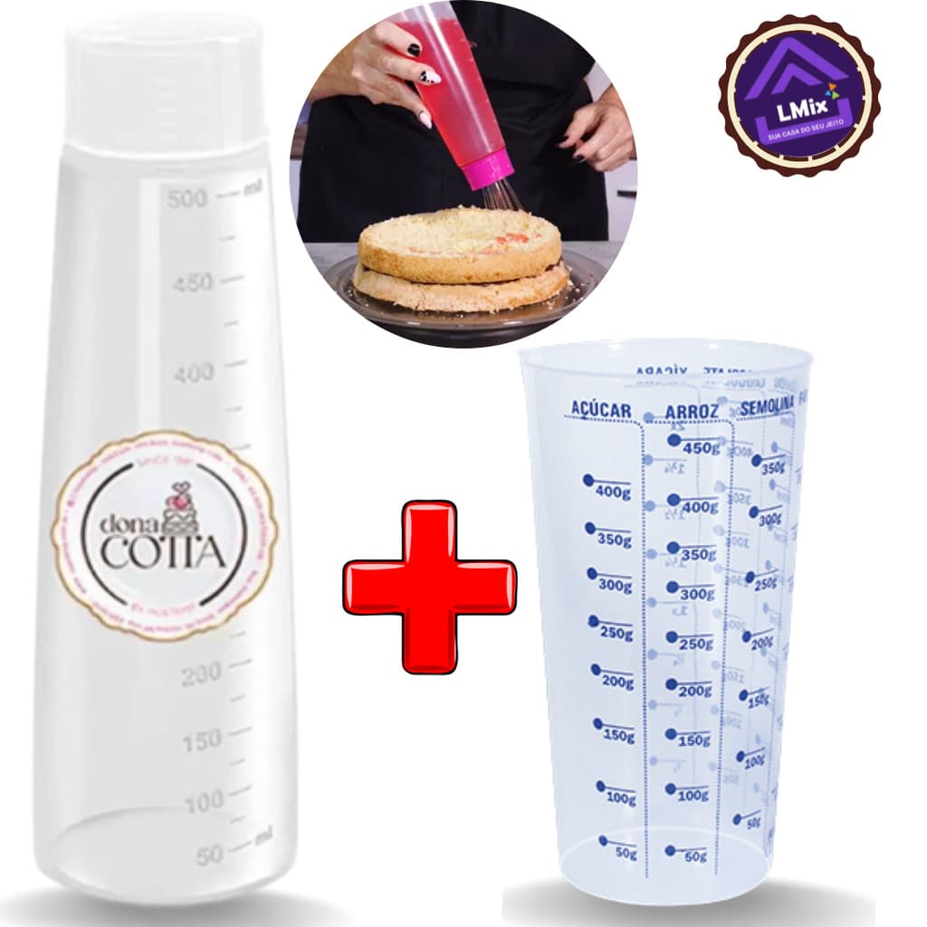 Regador Bisnaga Umedecer massas Bolo 500ml Branco + Copo Medidor