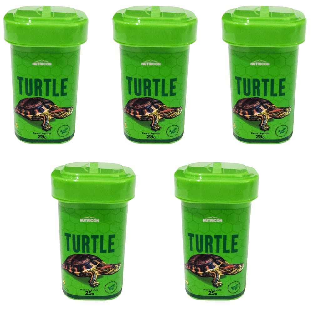 Kit 5 Turtle Ração Extrusada Répteis Tartarugas Pote 25 G