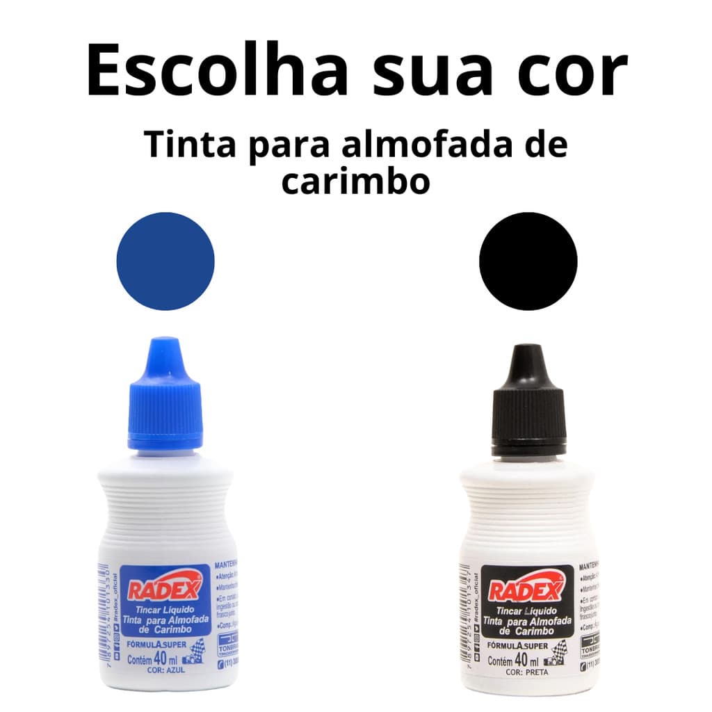 Tinta para Almofada de Carimbo Recarregável 40ml Azul Ou Preta Radex - UN