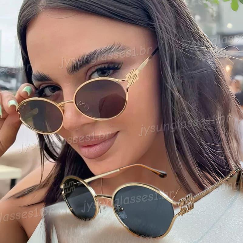 Novo Oval Metal Olhos De Gato Óculos De Sol Para Mulheres Homens Europeu Americano Pequeno Quadro Elípticos Ao Ar Livre 