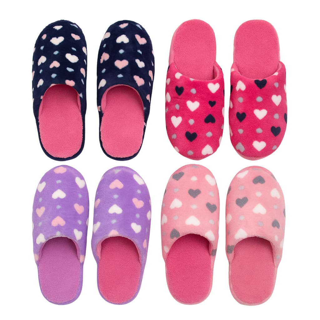 Pantufa Adulto Feminina Estampada Coração Inverno Quentinha E Confortável Solado Antiderrapante