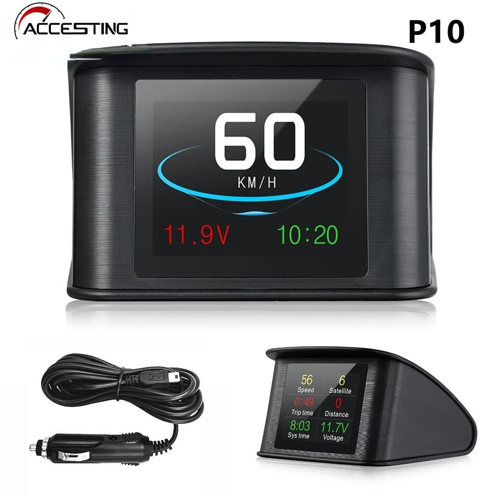 P10 OBD2 GPS HUD Carro Head-up Display Viagem Computador A Bordo Velocímetro Digital Medidor De Temperatura Consumo De C