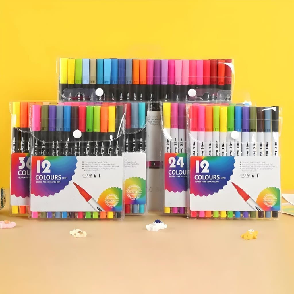 Kit 12/24/36/48 /60/80 Cores Caneta 2 em 1 Brush Lettering e Ponta Fina Dual Pen Canetinha Colorir Desenho