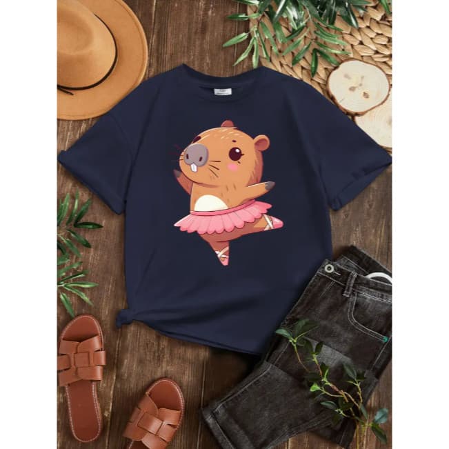 Camiseta Infantil Menina Capivara Bailarina 100% algodão