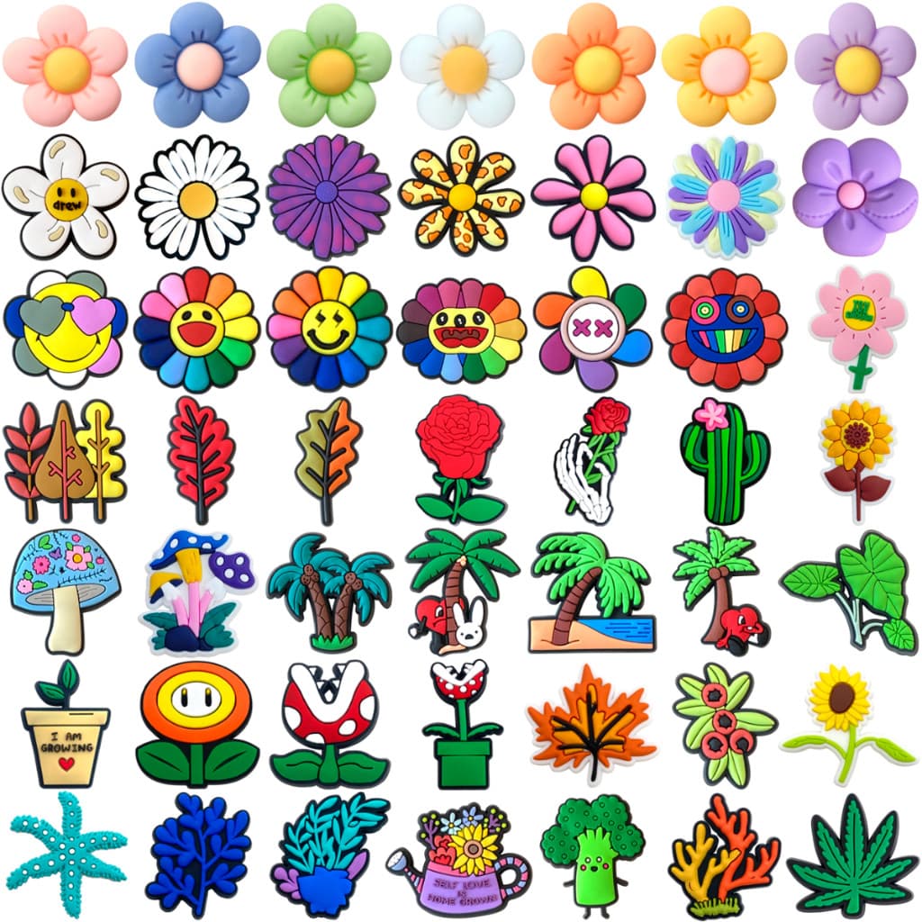 MEIDJ Encantos De Sapato 49 Estilos De Decorações Flores E Plantas Padrão Acessórios De PVC Com Botão