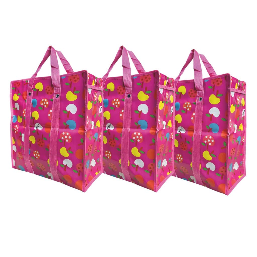 Kit com 3 Sacolas Bolsa Nylon Feira 45cm x 50cm Sacoleira Mudança com Zíper