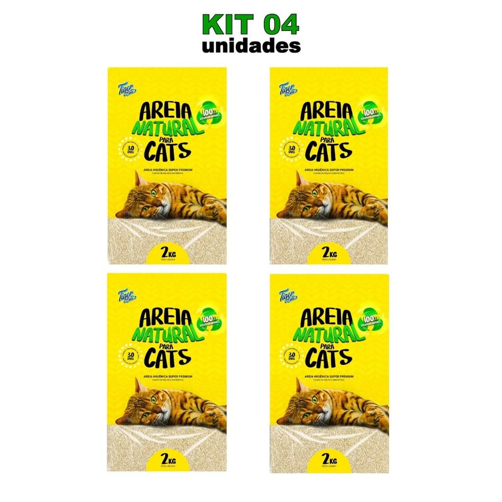 KIT COM 4 AREIA HIGIÊNICA NATURAL BIODEGRADÁVEL MILHO E M...