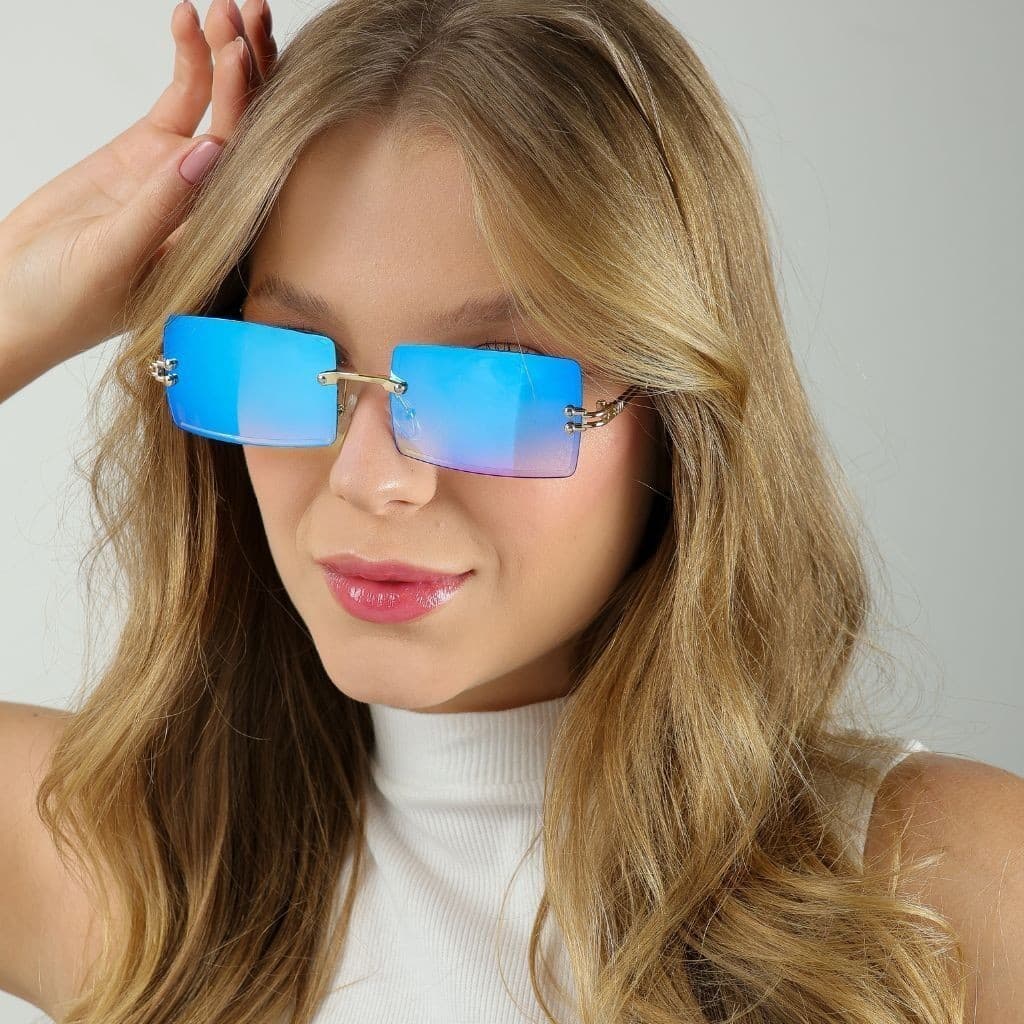 Óculos de Sol de Metal Quadradinho Sem Aro Fininho Armação em Metal Promoção