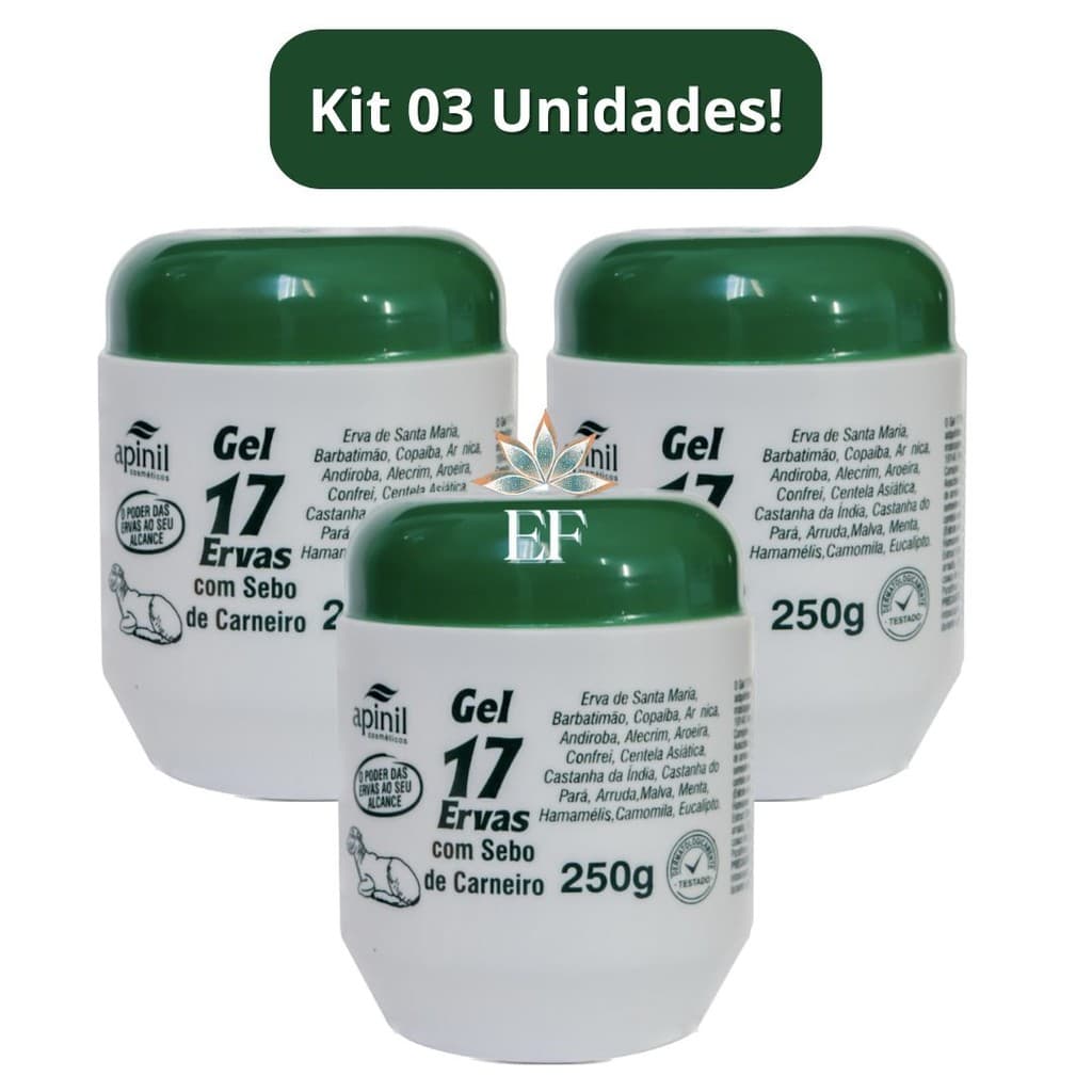 Kit 3 Unidades GEL 17 ERVAS Com Sebo de Carneiro 250g APINIL COSMÉTICOS
