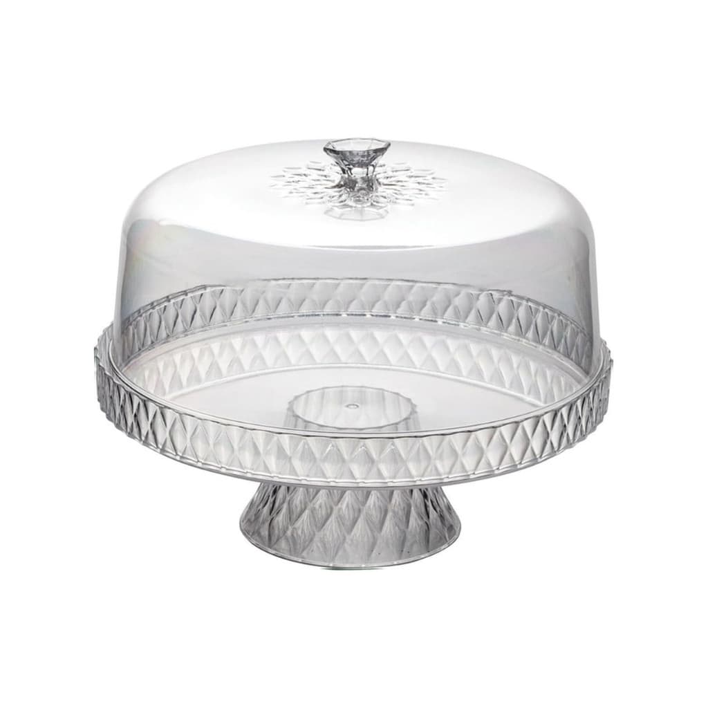 Boleira De Plástico Com Tampa Pé E Prato Para Bolo E Torta Com Borda Alta Plasútil