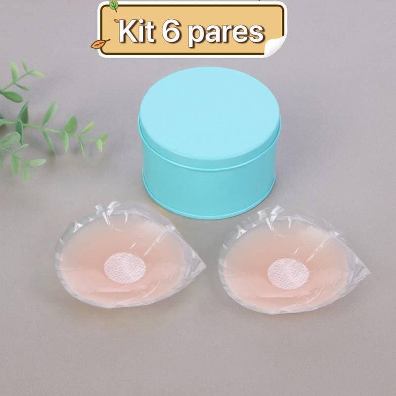 KIT 6 pares Protetor Tapa Mamilos Silicone Adesivo Reutilizável em Lata, Cor Bege e Marrom