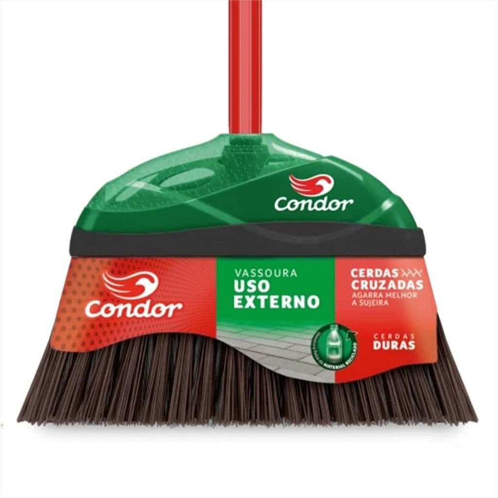 Vassoura Condor Externa Cerdas Rígidas Cruzadas Com Cabo