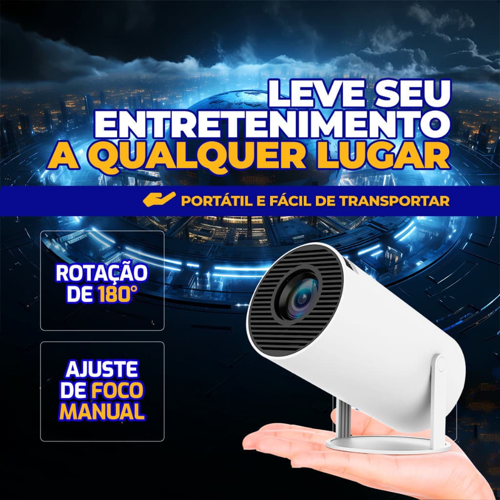 Projetor Portátil HY300 Android 11 4K Smart Wi-Fi Bluetooth | Alto Falante Embutido, Cinema em Casa