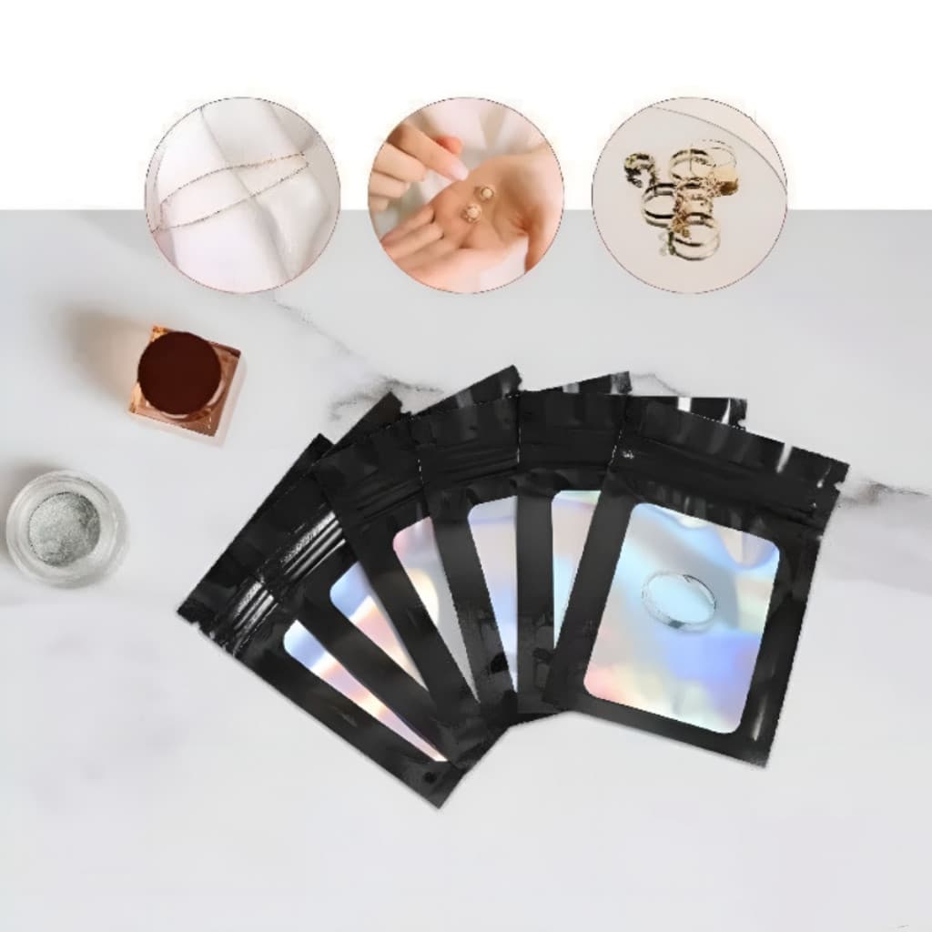 Saco Metalizado Laser com Visor Zip Lock Tres Tamanhos com 100 unidades - Pronto de Entregar