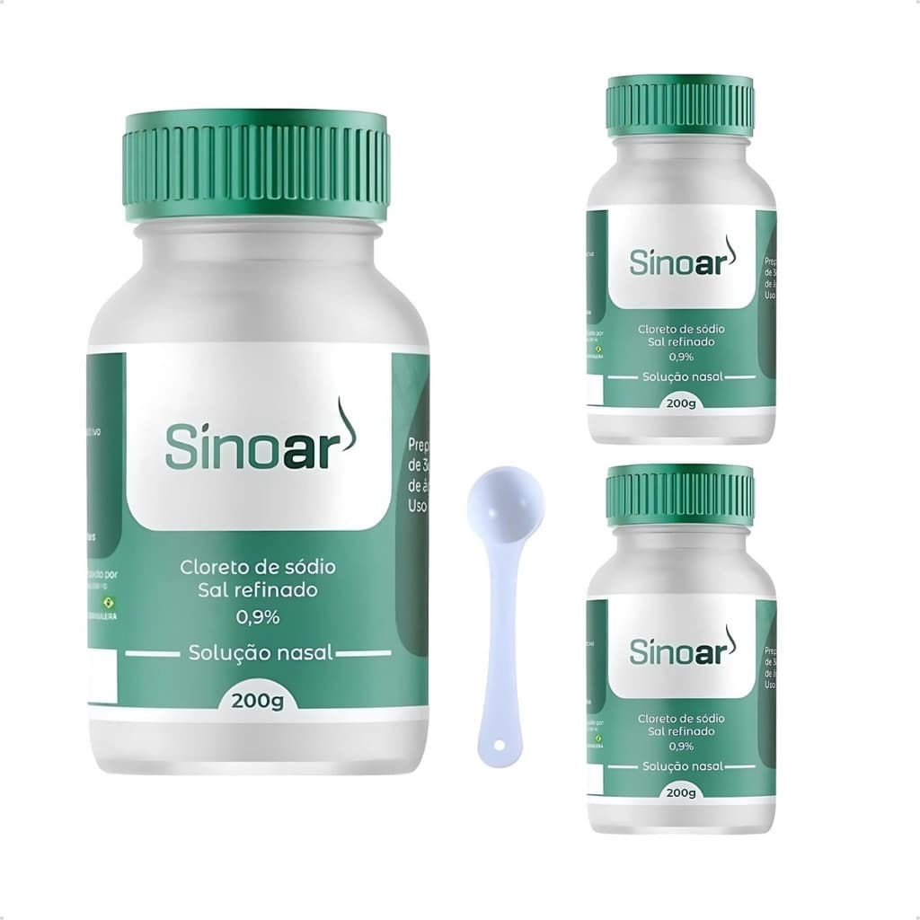 3 Potes De 200g Cada De Sal Puro Sem Iodo Refinado Sinoar Limpeza Nasal