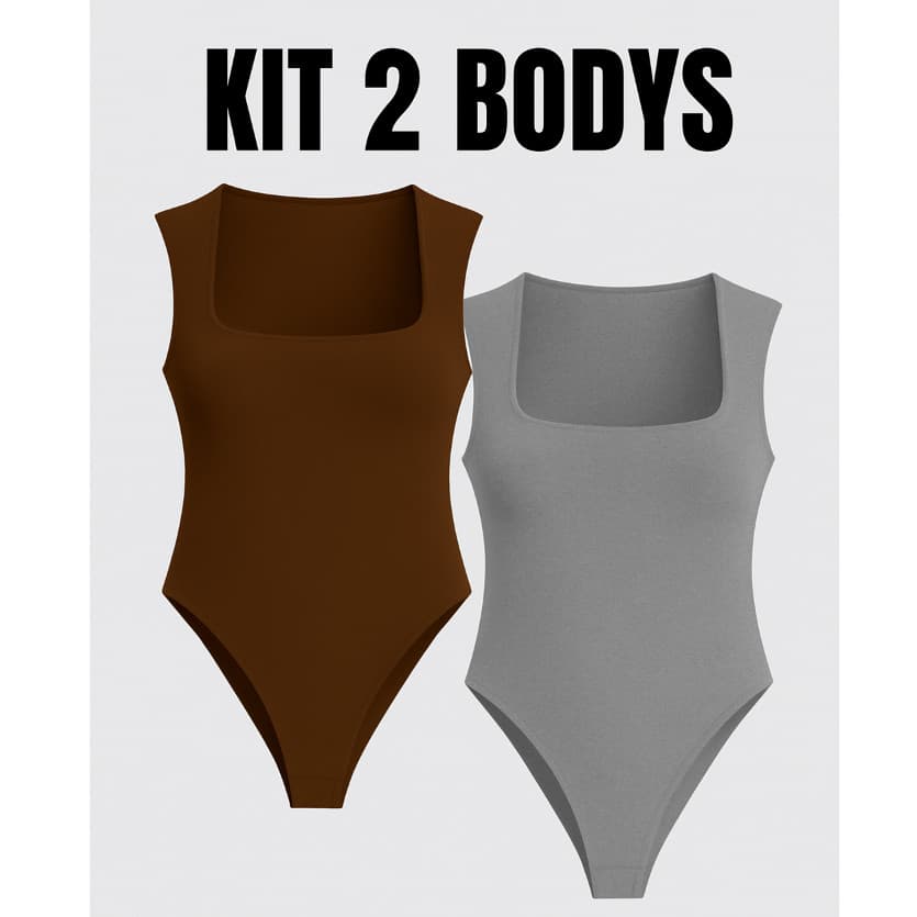 Kit 2 Body Feminino Decote Quadrado Liso Tecido Suplex Alça Larga
